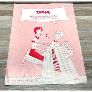 Diane Vintage Piano Sheet Music Simplified Version 1946 Big Notes and Words